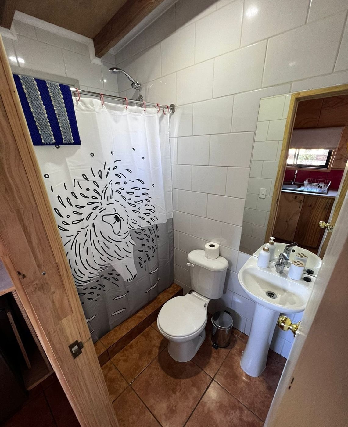 Baño con ducha y cortina